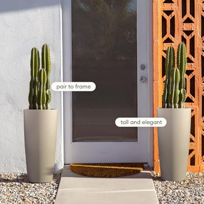 Veradek Mason Series Vega Planter - Tall Round Outdoor Planter with Shelf - color: Sand, size: 28 inch