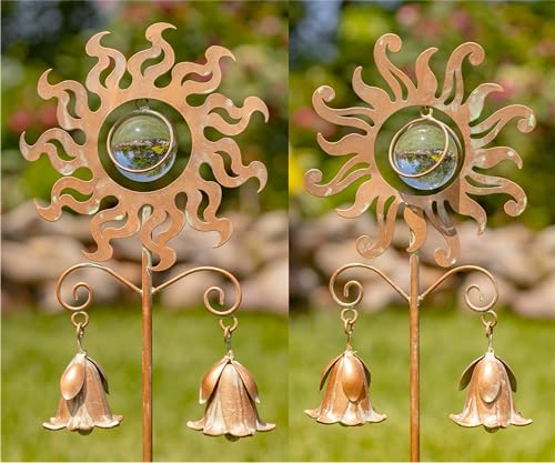 31.5" Tall Antique Copper Iron Abstract Sun Garden Stake (Set of 2 (1 of Each)) - style: Set of 2 (1 of Each)