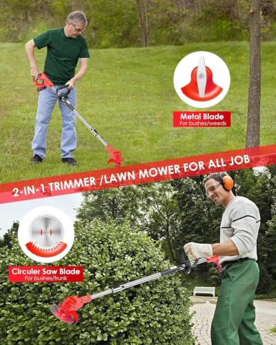 21V 2 in 1 Cordless String Trimmer and Edger, 12" Auto-Feed Electric Weed Wacker, Lightweight Weed Eater with 2 X 4Ah Batteries, Grass Cutter Lawn Tool with 2 Line Spools for Garden Yard