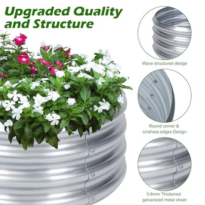 PINPON 2-Pack Galvanized Garden Bed 2x2x1ft Round Planter & Fire Pit Ring - size: 2P-2x2x1ft