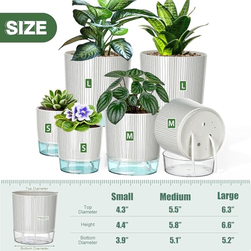 6 Pack Self Watering Pots for Indoor Plants, 4/5.5/6.3 Inch Flower Pots - color: 2s+2m+2l, 6pcs Black Stripes