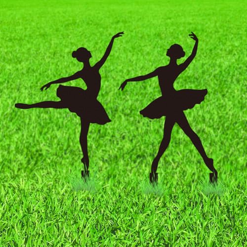 WADORN 2Pcs Ballet Girl Metal Decorative Garden Stakes, Black Ballet Dancer Silhouette Outdoor Statues Rustic Garden Ornament Gifts Yard Art Decoration Stake for Outdoor Backyard Patio Lawn Walkway - color: Ballet Dancer