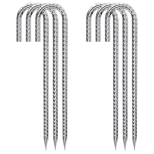 12 Inch 6 Pack Garden Stakes Heavy Duty J Shape Galvanized Rebar Stakes, Anti-Rust 8mm Steel Ground Tent Stakes for Trampolines Swing Set Lawn Decorations Inflatables Canopy Position Kits Fences - color: J-HOOK-Silver-8mm, size: 6pcs