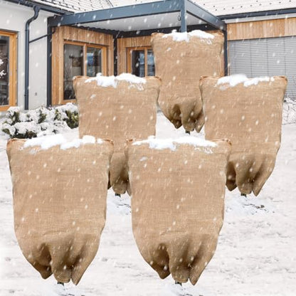 5-Pack Burlap Fabric Plant Bags - 32 X 40 Inch Winter Plant Cover Freeze Protection, Reusable Burlap Sacks Plant Frost Cloth for Outdoor Plants, Cold Weather Tree Wrap for Trees, Bushes & Garden - size: 32*40inch-5Pack