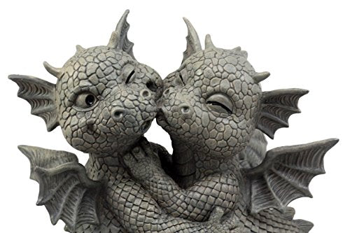Ebros Gift Fiery Romance Hatchling Dragon Lovers Garden Statue Faux Stone Resin Finish 10" H Dragon Hugs Home Decor Figurine Dungeons and Dragons Fantasy Art - color: Dragon Hugs