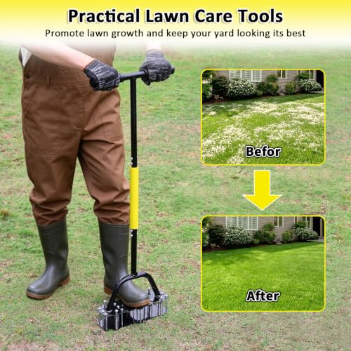 Manual Lawn Aerator Tool Automatic Dirt Clean Design with 17 Spikes