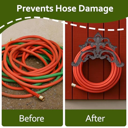Cast Iron Garden Hose Holder, Sturday Wall Mount Hose Storage (Brown)