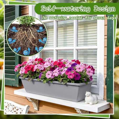 8 Pcs 24 Inch Plastic Window Boxes Planters, Light Gray - color: Light Gray
