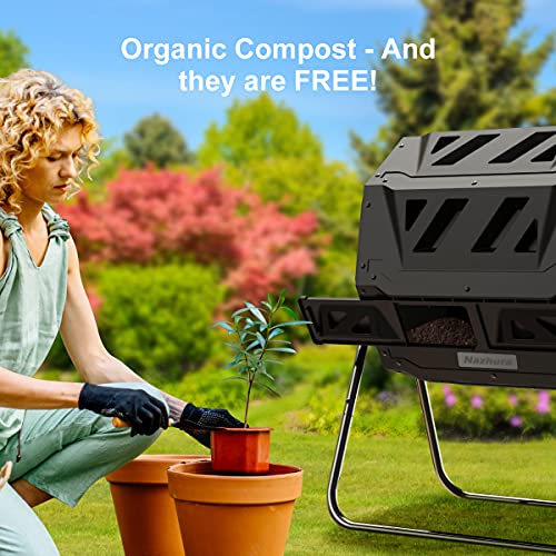 Compost Tumbler Bin Composter Dual Chamber 43 Gallon (Bundled with Pearson's Gardening Gloves) - color: Black