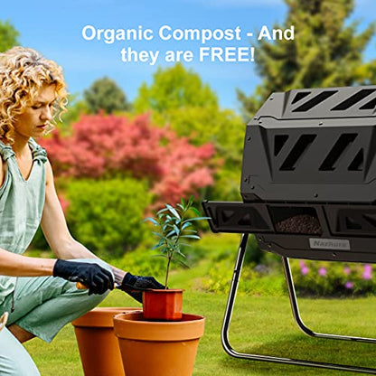 Compost Tumbler Bin Composter Dual Chamber 43 Gallon (Bundled with Pearson's Gardening Gloves) - color: Black