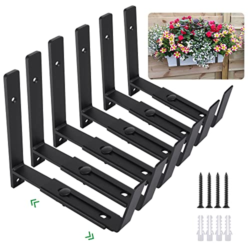 Maotong Adjustable Window Planter Box Brackets 6 Pack, Heavy Duty Wall Mount Flower Box Holder for Planter Box Depth (Front to Back) 6 to 12 Inches, Black - size: Set of 6