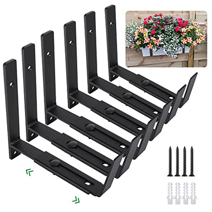Maotong Adjustable Window Planter Box Brackets 6 Pack, Heavy Duty Wall Mount Flower Box Holder for Planter Box Depth (Front to Back) 6 to 12 Inches, Black - size: Set of 6