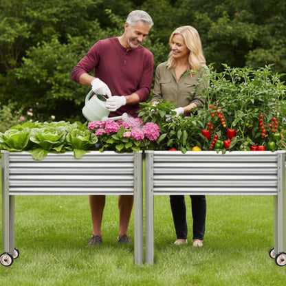 Land Guard 2 Pack Galvanized Raised Garden Bed with Legs & Wheels, 48×18×32in Metal Elevated Raised Planter Box for Backyard, Patio, Balcony, 500lb Capacity, Silver - color: Silver, size: 48×18×32in (2-Pack)