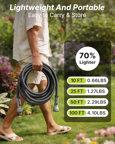 Garden Hose, 50FT Ultra Lightweight Water Hose with Spray Nozzle - size: 50FT HDPE