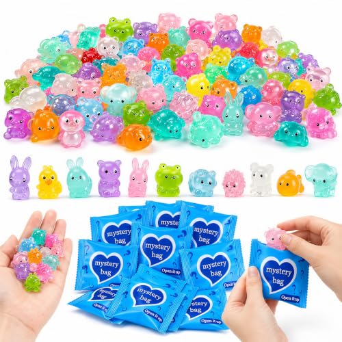 70 Pcs Resin Animals Mystery Bags, Mini Glow-in-the-Dark Animals, Individually Wrapped Tiny Figurines for Fairy Garden, Aquarium, Potted Decor, DIY Craft Display, Compact Assortment