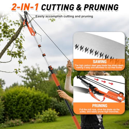 SISUPASSIE 26FT Reach Tree Trimmer, Telescoping Pole Saw with 5-20FT Extension Pole, Manual Tree Pruner Extendable for Yard, Garden, Patios - size: 20FT