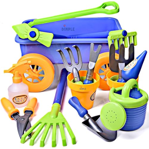 Dimple Garden Wagon & Tools Toy Set, Kids Gardening Set, Sturdy & Durable - color: Blue