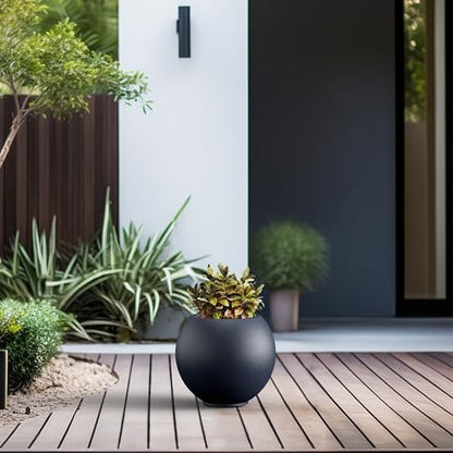 Kante Small Round Sphere Charcoal Concrete Planter 11" Dia, Outdoor - color: Charcoal, size: 11"w x 9.4"h