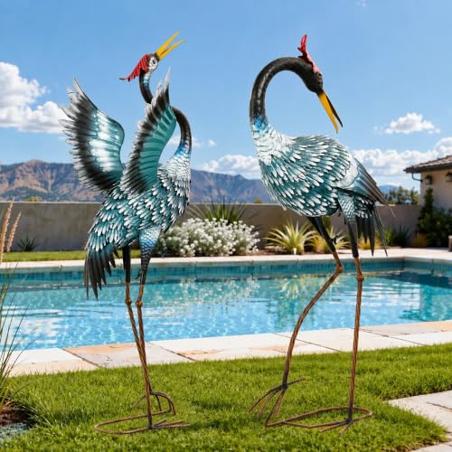 36.8" Blue Heron Statue Outdoor, Metal Cranes for Yard Decorations - color: 36" Gradient Sky Blue
