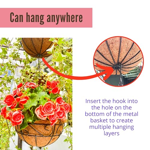 LaLaGreen Black Hanging Planter (14 in, 2 Pack) Metal Plant Pots with Chain - size: 14" (36 cm) x 2 Pack