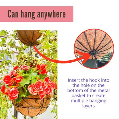 LaLaGreen Black Hanging Planter (14 in, 2 Pack) Metal Plant Pots with Chain - size: 14" (36 cm) x 2 Pack
