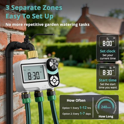 QUOBAS Brass Sprinkler Timer for Garden Hose, Programmable Water Timer - size: Sprinkler Timer 3 zone