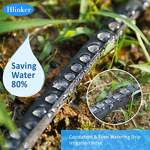 Hlinker Flat Soaker Hose 50 200 FT for Garden Beds, 200FT 1/2" Linkable Consistent Drip Irrigation Hose Save 80% Water, Leakproof Heavy Duty Double Layer Sprinkler Hose - size: 200FT (50'X4)