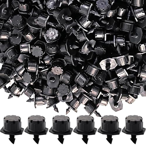 GXXMEI 200PCS Adjustable Irrigation Drippers Sprinklers 1/4 Inch Emitter Dripper Micro Drip Irrigation Sprinklers for Watering System, Black