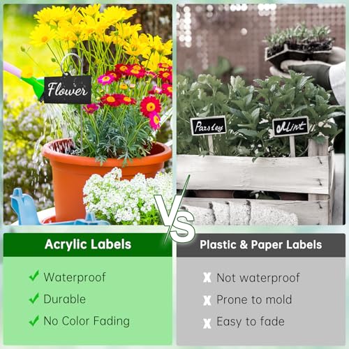 Plant Labels Stakes 24 Pcs, Acrylic Reusable Weatherproof Markers with Pen