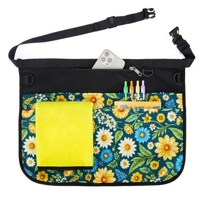 Bafelia Waterproof Server Apron for Women with 7 Pockets - color: Green Flowers