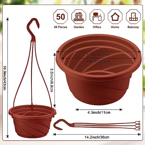Tioncy 50 Pcs Plastic Hanging Baskets Planter Hanging Pot, Coffee, 6.7inch - color: Coffee, size: 6.7inch