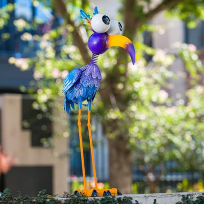 27“ Metal Purple Big-Eyed Bird Statue Garden Decor - color: Blue Flamingo