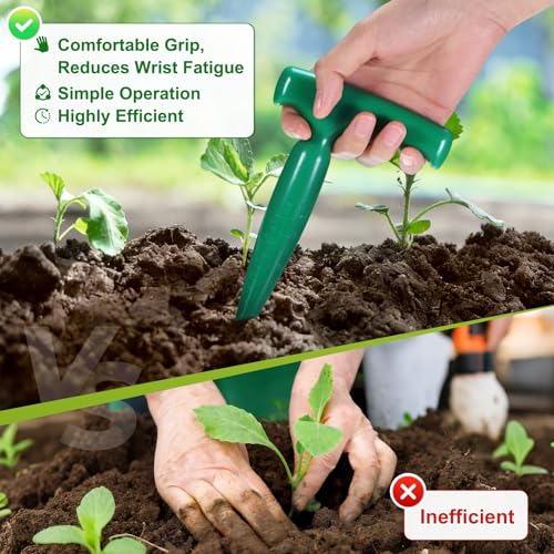 M METERXITY 1-Set Seed Planter Tool, Plastic Hand Dibber Garden Tool with Handle for Sowing Seeds/Transplanting/Planting Bulbs, Handheld Digging Hole Punch Adjustable Dispensers [Dark Green] - color: Dark green