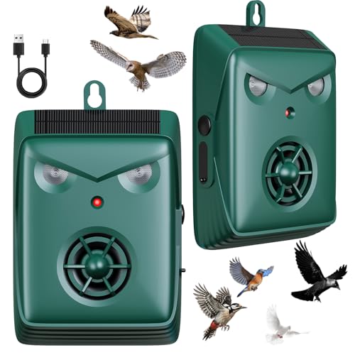 2026 New Solar Ultrasonic Bird Repellent Devices, Woodpecker Deterrent for House Siding, Waterproof Pigeon Repeller Outdoor Animal Repellent for Outside Balcony Patio Garden (2 Pack)