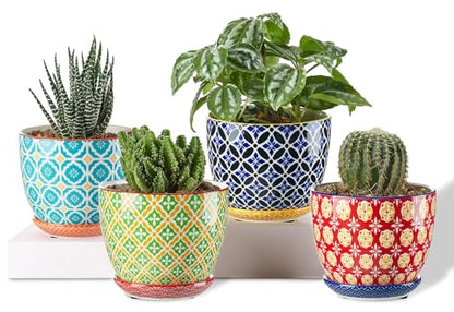 Metahom 3.8 Inch Succulent Pots, Ceramic Pots for Plants, Set of 4 - size: 3.8 inch