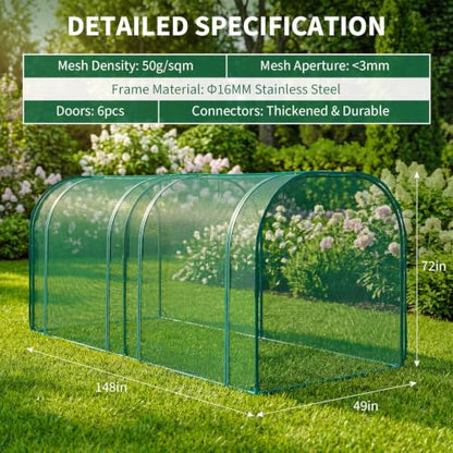 Garden Crop Cage, Plant Netting Cover with Zipper Door, Vegetable Insect Protection - color: Green, size: 200*100*180cm