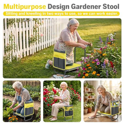 Garden Kneeler and Seat Heavy Duty, Foldable Gardening Stool Bench - color: Yellow