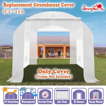 Greenhouse Replacement White Cover for Arch Frame 10 X 7 X 6' Only Top Tarp - size: 10' x 7' x 6'