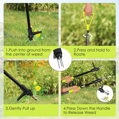 ORIENTOOLS Weed Puller Stand Up Weeder Hand Tool with 3 Claws for Dandelion, Steel Twist Hand Weed Root Pulling Tool Grabber and Picker, 38" Long Handle Lawn Easy Root Remover Garden Tool with D-Grip - size: 3-Claw & D-Grip