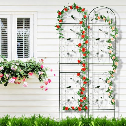 2 Pack 86.5" x 19.7" Metal Garden Trellis for Climbing Plants, Black - color: 2 Pack - Arched - 86.5" x 19.7"-Black