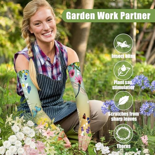 Gardening Sleeves for Women UV Sun Protection with Thumb Hole Anti-Scratch - color: Gradient Yellow Green