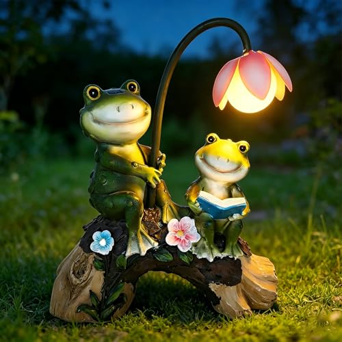 Solar Frog Garden Statue with Flower Lamp for Outdoor, Waterproof Frogs Garden Decor for Yard, Lawn , Balcony, Garden Figurine Lights for Patio Decor, Ideal Gift for Garden Lovers & Homeowners - color: 004-frog