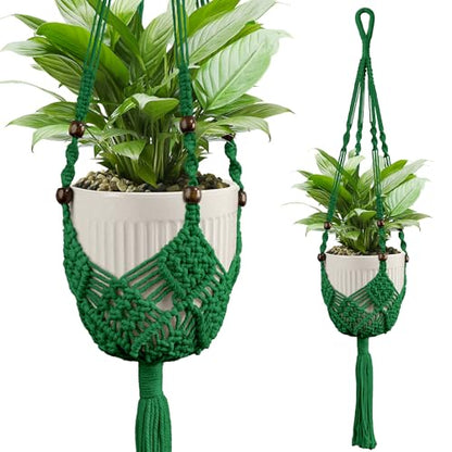 Macrame Plant Hanger - Fits 3-6 Inch Pots, Set of 2, Green - color: 35+35in Green