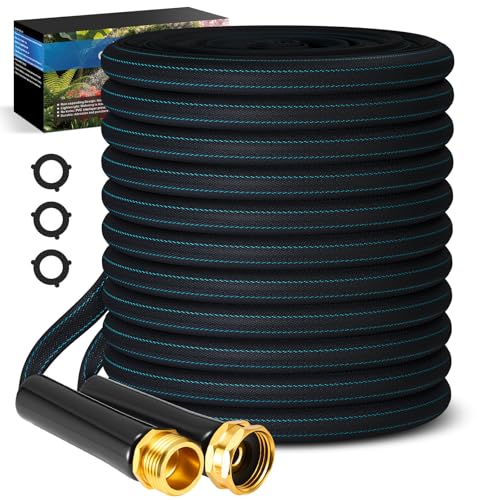 Garden Hose 50ft Lightweight, Non-Expanding, Leak-Proof Metal Connector, No-Knot No-Tangle, Easy to Store and Carry, Wear-Resistant, 3/4GHT Flexible Water Hose, Hose for Yard, Garden, Outdoor - color: Black Blue, size: 50FT