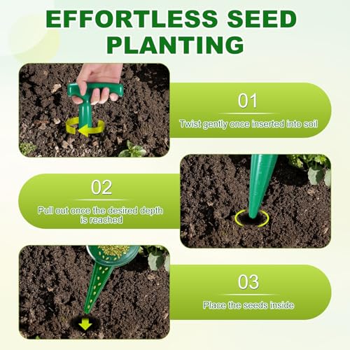 M METERXITY 1-Set Seed Planter Tool, Plastic Hand Dibber Garden Tool with Handle for Sowing Seeds/Transplanting/Planting Bulbs, Handheld Digging Hole Punch Adjustable Dispensers [Dark Green] - color: Dark green