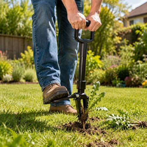 Stand Up Weed Puller, Aluminum Alloy Gardening Tool, Portable 4 Claw Weeder for Garden Lawn Maintenance