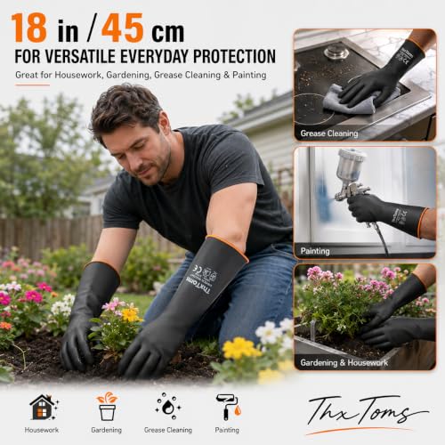 ThxToms Chemical Resistant Gloves, 28 Mil Heavy Duty Latex, 14 Inch, 1 Pair - color: 14"