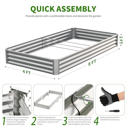 Galvanized Raised Garden Bed,Outdoor Planter Box Metal Patio Kit Planting Bed for Vegetables Flowers Herb (Galvanized, 8x4x1ft-2p) - size: 8x4x1ft-2p