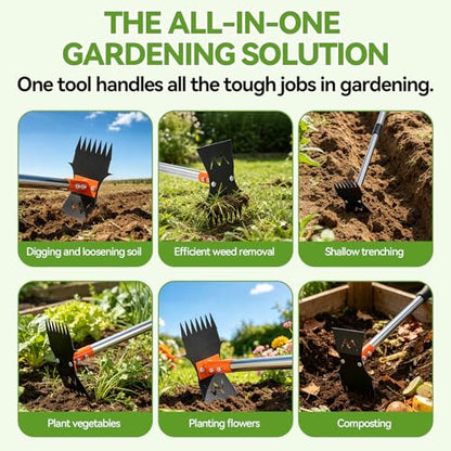 Weed Puller Tool, 60" Stand Up 2-in-1 Weed Rake & Garden Hoe