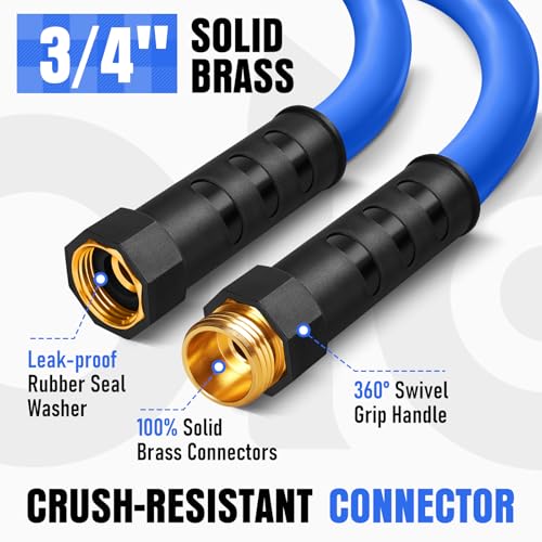 Heavy Duty Garden Hose 25 ft, Non-Expanding Flexible Water Hose, Kink Resistant Lightweight Hybrid Hose, Leakproof Hose Male to Female Fittings - color: Blue, size: 25ft